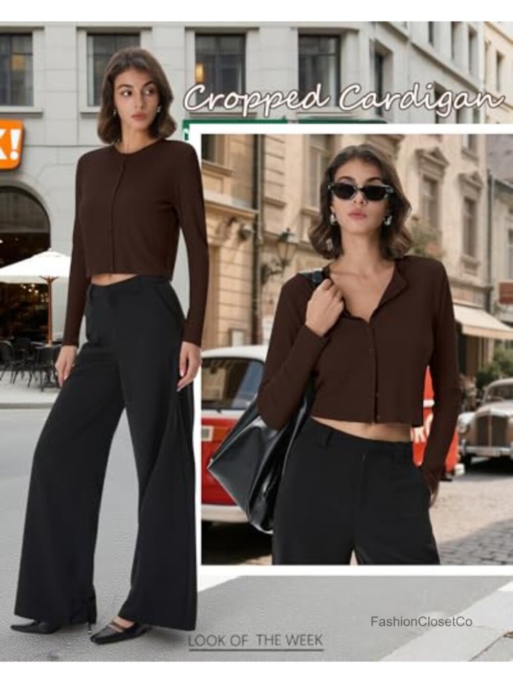 Women's Ribbed Cotton Cropped Cardigan Long Sleeve Open Front Crew Neck - Picture 4 of 6